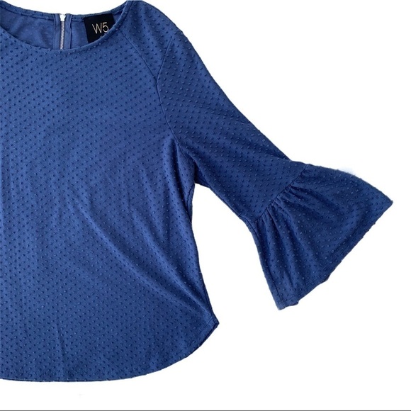 W5 Anthro Blue Swiss Dot Polkadot Textured Bell Sleeve Blouse Size Small - Picture 7 of 14